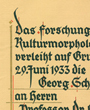 Verleihung der Georg Schweinfurth-Plakette des »Forschungsinstituts für Kulturmorphologie, e. V. zu Frankfurt/M.«, Frankfurt/Main, Deutschland. (33,5 cm x 49,3 cm)